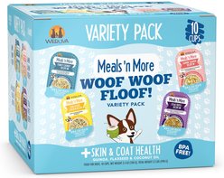 Weruva Meals 'n More Natural Wet Dog Food, Woof Woof Floof! Skin & Coat Health Variety Pack, 3.5-oz cup, 10 count