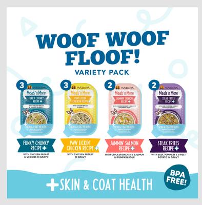 Show full view: Weruva Meals 'n More Natural Wet Dog Food, Woof Woof Floof! Skin & Coat Health Variety Pack, 3.5-oz cup, 10 count slide 4 of 13