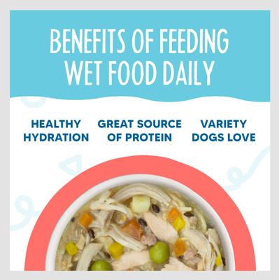 Show full view: Weruva Meals 'n More Natural Wet Dog Food, Woof Woof Floof! Skin & Coat Health Variety Pack, 3.5-oz cup, 10 count slide 7 of 13