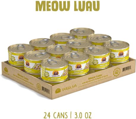 Show full view: Weruva Meow Luau with Mackerel & Pumpkin Grain-Free Canned Cat Food, 3-oz, case of 24 slide 3 of 13