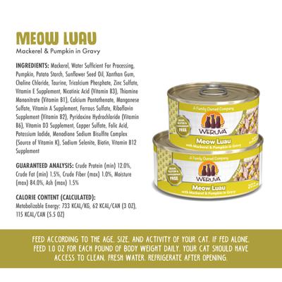 Show full view: Weruva Meow Luau with Mackerel & Pumpkin Grain-Free Canned Cat Food, 5.5-oz, case of 24 slide 5 of 13