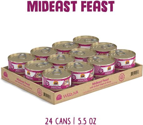 Show full view: Weruva Mideast Feast Grilled Tilapia in Gravy Grain-Free Wet Cat Food, 5.5-oz, case of 24 slide 3 of 14
