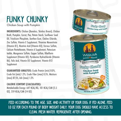 Show full view: Weruva Paw Lickin' Chicken in Gravy + Funky Chunky Chicken Soup with Pumpkin Canned Dog Food slide 8 of 9