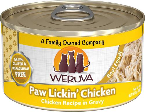 Show full view: Weruva Paw Lickin' Chicken in Gravy Grain-Free Canned Cat Food, 3-oz, case of 24 + Weruva Mideast Feast with Grilled Tilapia in Gravy Grain-Free Canned Cat Food, 3-oz, case of 24 slide 2 of 5