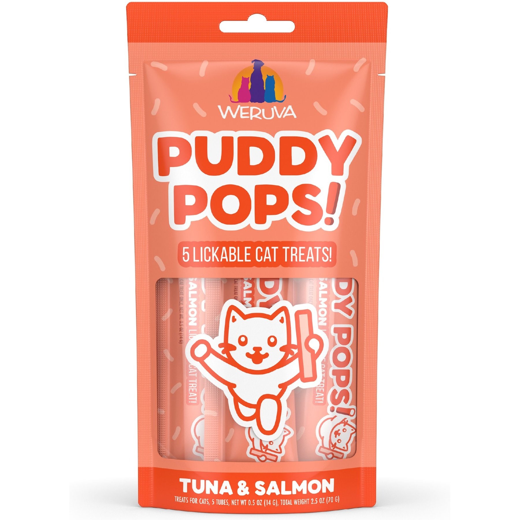 Weruva Puddy Pops Tuna & Salmon Grain-Free Lickable Cat Treats, 0.5-oz tube, 5 count
