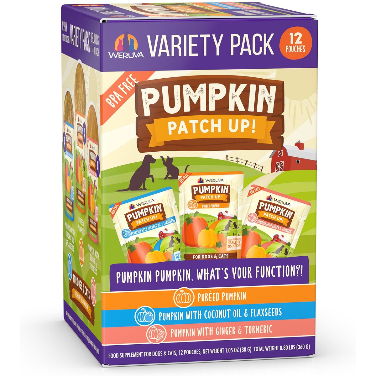 Weruva Pumpkin Patch Up! Pumpkin Pumpkin, What's Your Function? Variety Pack Dog & Cat Wet Food Supplement, 1.05-oz pouch, case of 12
