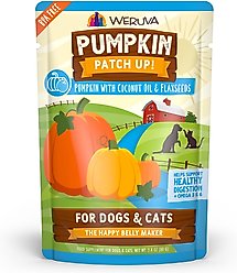Weruva Pumpkin Patch Up! Pumpkin with Coconut Oil & Flaxseeds Dog & Cat Wet Food Supplement, 2.8-oz pouch, case of 12