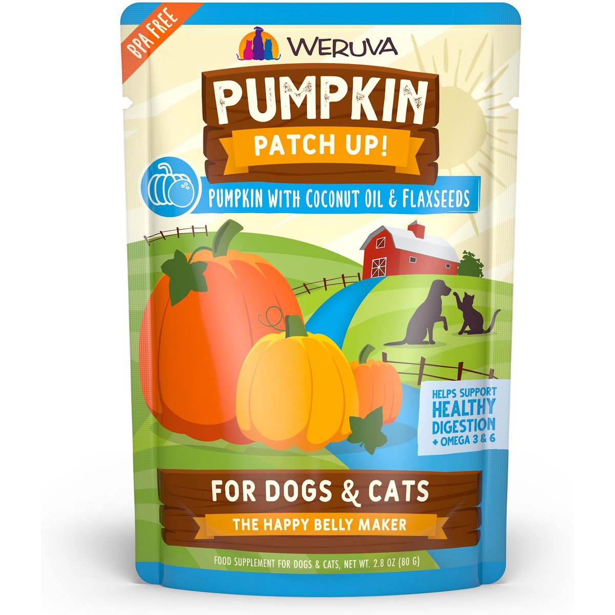 Weruva Pumpkin Patch Up! Pumpkin with Coconut Oil & Flaxseeds Dog & Cat Wet Food Supplement, 2.8-oz pouch, case of 12