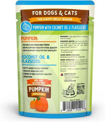 Show full view: Weruva Pumpkin Patch Up! Pumpkin with Coconut Oil & Flaxseeds Dog & Cat Wet Food Supplement, 2.8-oz pouch, case of 12 slide 3 of 14