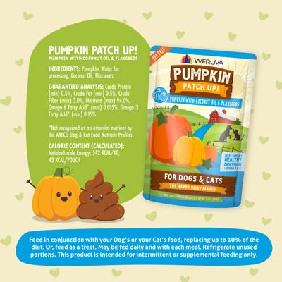 Show full view: Weruva Pumpkin Patch Up! Pumpkin with Coconut Oil & Flaxseeds Dog & Cat Wet Food Supplement, 2.8-oz pouch, case of 12 slide 9 of 14