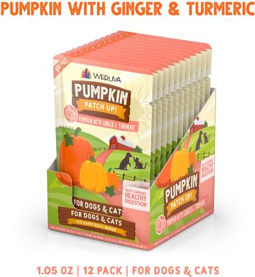 Show full view: Weruva Pumpkin Patch Up! Pumpkin with Ginger & Turmeric Dog & Cat Wet Food Supplement, 1.05-oz pouch, case of 12 slide 5 of 14