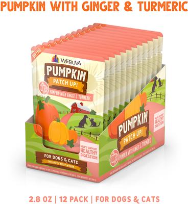 Show full view: Weruva Pumpkin Patch Up! Pumpkin with Ginger & Turmeric Dog & Cat Wet Food Supplement, 2.8-oz pouch, case of 12 slide 5 of 14