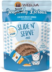 Weruva Slide N' Serve Jeopurrdy Licious Chicken Dinner Pate Grain-Free Cat Food Pouches, 2.8-oz pouch, case of 12