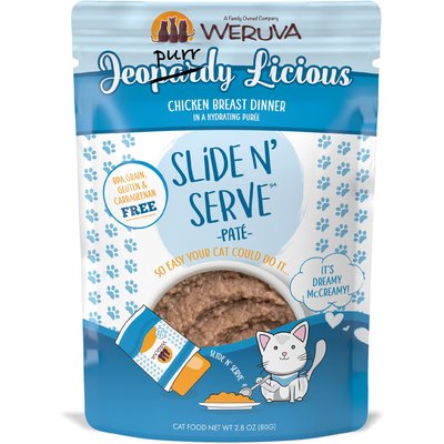 Weruva Weruva Slide N' Serve Jeopurrdy Licious Chicken Dinner Pate Grain-Free Cat Food Pouches, 2.8-oz pouch, case of 12
