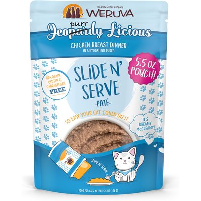 Weruva Weruva Slide N' Serve Jeopurrdy Licious Chicken Dinner Pate Grain-Free Cat Food Pouches, 5.5-oz pouch, case of 12