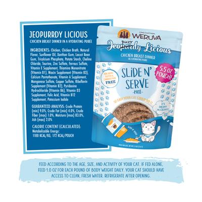Show full view: Weruva Slide N' Serve Jeopurrdy Licious Chicken Dinner Pate Grain-Free Cat Food Pouches, 5.5-oz pouch, case of 12 slide 6 of 13
