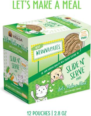 Show full view: Weruva Slide N' Serve Let's Make a Meal Lamb & Mackerel Dinner Pate Grain-Free Cat Food Pouches, 2.8-oz pouch, case of 12 slide 9 of 13