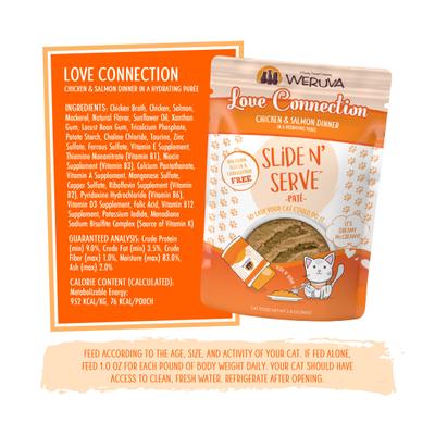 Show full view: Weruva Slide N' Serve Love Connection Chicken & Salmon Dinner Pate Grain-Free Cat Food Pouches, 2.8-oz pouch, case of 12 slide 6 of 13