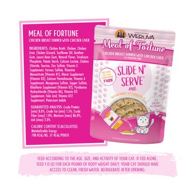 Show full view: Weruva Slide N' Serve Meal of fortune Chicken Breast Dinner with Chicken Liver Pate Grain-Free Cat Food Pouches, 2.8-oz pouch, case of 12 slide 8 of 13