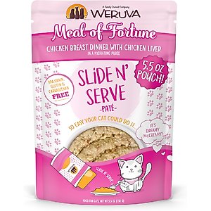 Weruva Slide N' Serve Meal of fortune Chicken Breast Dinner with Chicken Liver Pate Grain-Free Cat Food Pouches, 5.5-oz pouch, case of 12