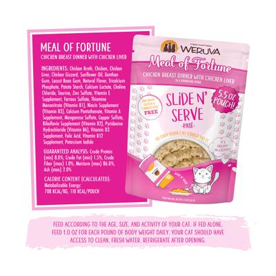Show full view: Weruva Slide N' Serve Meal of fortune Chicken Breast Dinner with Chicken Liver Pate Grain-Free Cat Food Pouches, 5.5-oz pouch, case of 12 slide 8 of 13