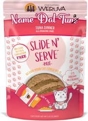 Weruva Slide N' Serve Name 'Dat Tuna Tuna Dinner Pate Grain-Free Cat Food Pouches, 2.8-oz pouch, case of 12