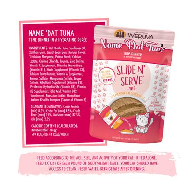 Show full view: Weruva Slide N' Serve Name 'Dat Tuna Tuna Dinner Pate Grain-Free Cat Food Pouches, 2.8-oz pouch, case of 12 slide 8 of 13