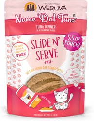 Weruva Slide N' Serve Name 'Dat Tuna Tuna Dinner Pate Grain-Free Cat Food Pouches, 5.5-oz pouch, case of 12
