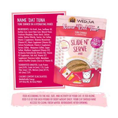 Show full view: Weruva Slide N' Serve Name 'Dat Tuna Tuna Dinner Pate Grain-Free Cat Food Pouches, 5.5-oz pouch, case of 12 slide 8 of 13