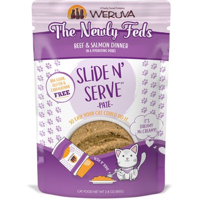 Weruva Weruva Slide N' Serve The Newly Feds Beef & Salmon Dinner Pate Grain-Free Cat Food Pouches, 2.8-oz pouch, case of 12