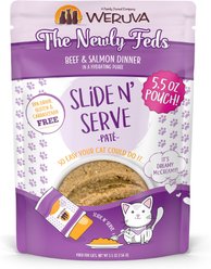Weruva Slide N' Serve The Newly Feds Beef & Salmon Dinner Pate Grain-Free Cat Food Pouches, 5.5-oz pouch, case of 12