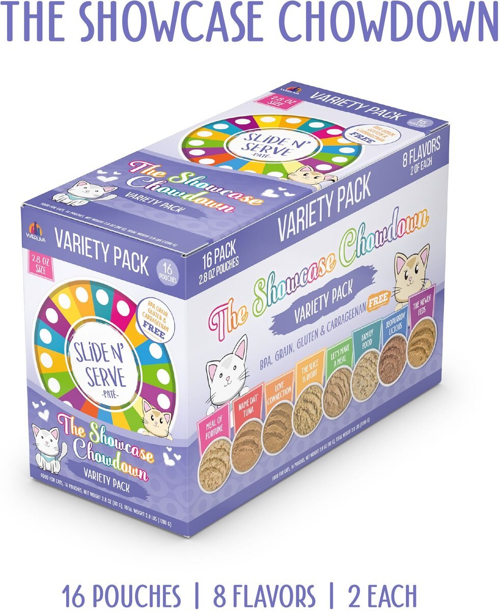 Weruva Slide N' Serve The Showcase Chowdown Variety Pack Pate Grain-Free Cat Food Pouches