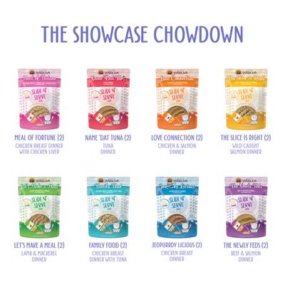 Show full view: Weruva Slide N' Serve The Showcase Chowdown Variety Pack Pate Grain-Free Cat Food Pouches, 2.8-oz pouch, case of 16 slide 4 of 13