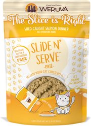 Weruva Slide N' Serve The Slice is Right Wild Caught Salmon Dinner Pate Grain-Free Cat Food Pouches, 2.8-oz pouch, case of 12