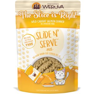 Weruva Slide N' Serve The Slice is Right Wild Caught Salmon Dinner Pate Grain-Free Cat Food Pouches, 2.8-oz pouch, case of 12