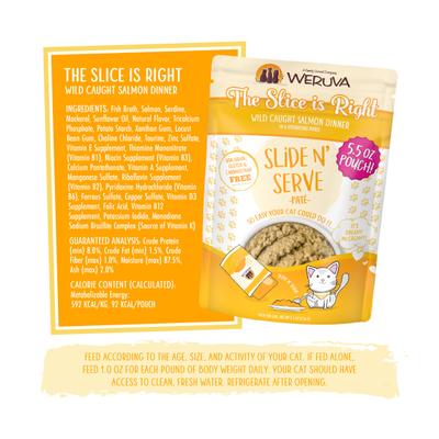 Show full view: Weruva Slide N' Serve The Slice is Right Wild Caught Salmon Dinner Pate Grain-Free Cat Food Pouches, 5.5-oz pouch, case of 12 slide 6 of 13