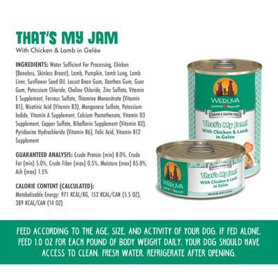 Show full view: Weruva That's My Jam! with Chicken & Lamb in Gelee Grain-Free Canned Dog Food, 14-oz, case of 12 slide 5 of 13