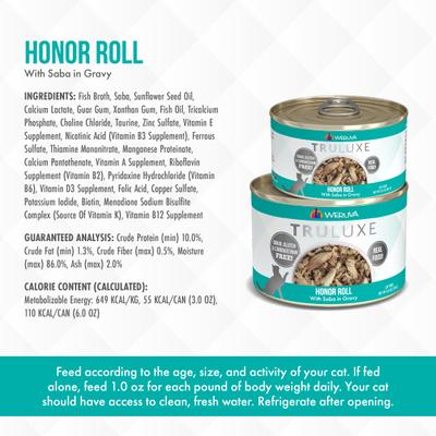 Show full view: Weruva Truluxe Honor Roll with Saba in Gravy Grain-Free Canned Cat Food, 3-oz, case of 24 slide 6 of 12