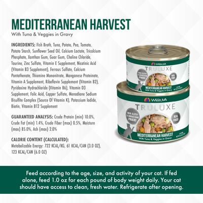 Show full view: Weruva Truluxe Mediterranean Harvest Tuna & Veggies in Gravy Grain-Free Wet Cat Food, 3-oz, case of 24 slide 6 of 14