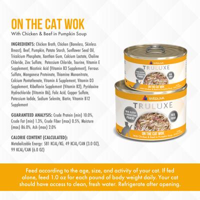 Show full view: Weruva Truluxe On The Cat Wok with Chicken & Beef in Pumpkin Soup Grain-Free Canned Cat Food, 6-oz, case of 24 slide 6 of 13