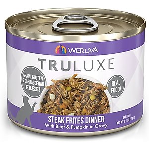 Weruva Truluxe Steak Frites Dinner Beef & Pumpkin in Gravy Grain-Free Wet Cat Food, 6-oz, case of 24