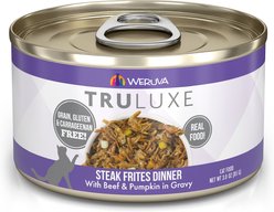 Weruva Truluxe Steak Frites Dinner Beef & Pumpkin in Gravy Grain-Free Wet Cat Food, 3-oz, case of 24