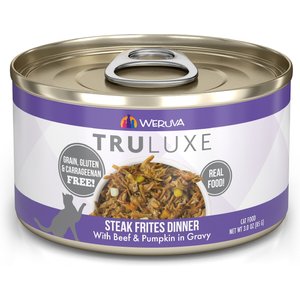 Weruva Truluxe Steak Frites Dinner Beef & Pumpkin in Gravy Grain-Free Wet Cat Food, 3-oz, case of 24
