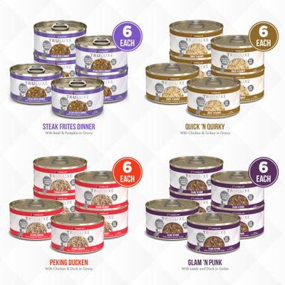 Show full view: Weruva TruLuxe TruTurf Variety Pack Grain-Free Canned Cat Food, 3-oz, case of 24 slide 4 of 13