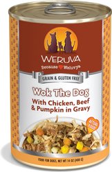 Weruva Wok the Dog with Chicken, Beef & Pumpkin in Gravy Grain-Free Canned Dog Food, 14-oz, case of 12