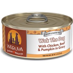 Weruva Wok the Dog with Chicken, Beef & Pumpkin in Gravy Grain-Free Canned Dog Food, 5.5-oz, case of 24