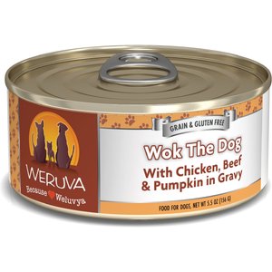 Weruva Wok the Dog with Chicken, Beef & Pumpkin in Gravy Grain-Free Canned Dog Food, 5.5-oz, case of 24