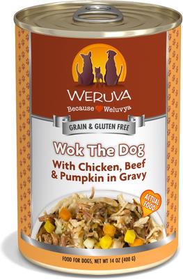 Show full view: Weruva Wok the Dog with Chicken, Beef & Pumpkin in Gravy + Paw Lickin' Chicken in Gravy Canned Dog Food slide 3 of 10