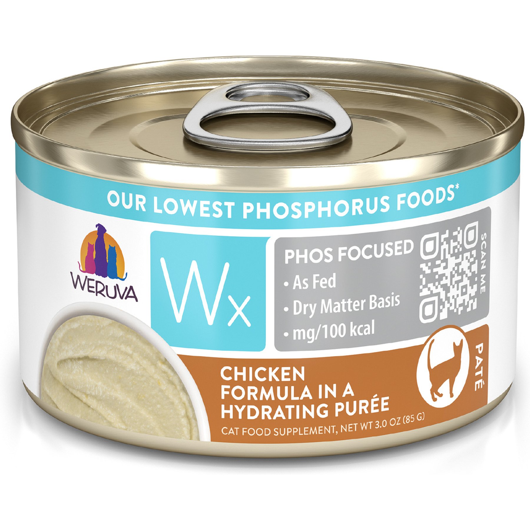 Weruva Wx Phos Focused Chicken Formula Grain-Free Puree Wet Cat Food, 3-oz can, case of 4
