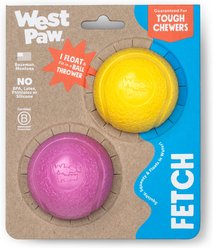 West Paw Boundr Ball Dog Chew Toy, 2 count, Dandelion Yellow/Hot Pink, Small